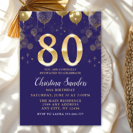 Invitación Elegant 80th Birthday Invitation with Gold Ballons