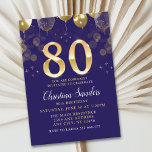 Invitación Elegant 80th Birthday Invitation with Gold Ballons<br><div class="desc">Celebrate 80 years in style with this elegant invitation featuring golden balloons,  glittering accents,  and bold gold numbers. Perfect for a sophisticated birthday celebration!"</div>