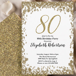 Invitación Elegant 80th Birthday Invitation With Gold Sequins