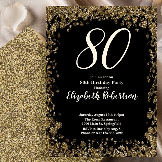 Invitación Elegant 80th Birthday Invitation With Gold Sequins (Subido por el creador)