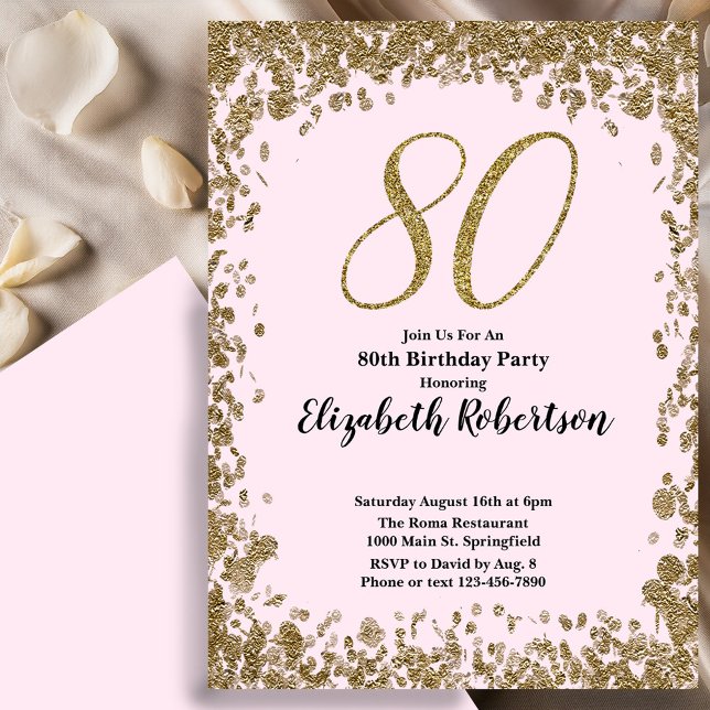 Invitación Elegant 80th Birthday Invitation With Gold Sequins (Subido por el creador)