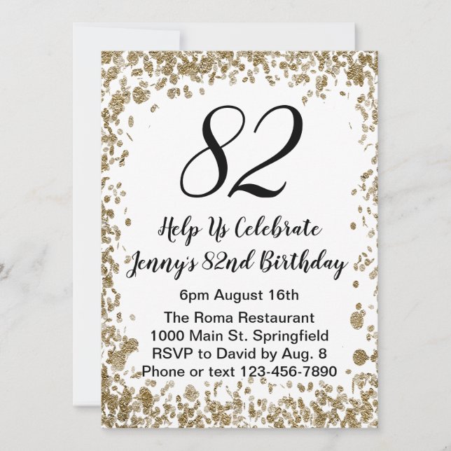 Invitación Elegant 82nd Birthday Invitation For Her in Gold (Anverso)