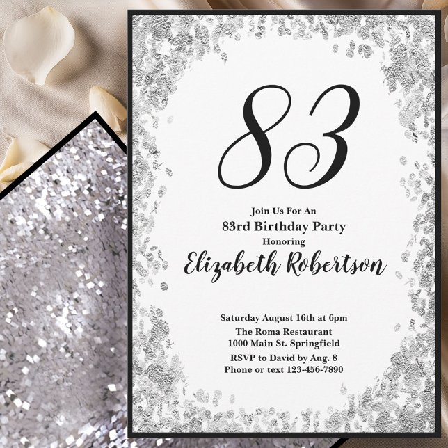 Invitación Elegant 83rd Birthday Invitation For Her in Silver (Subido por el creador)