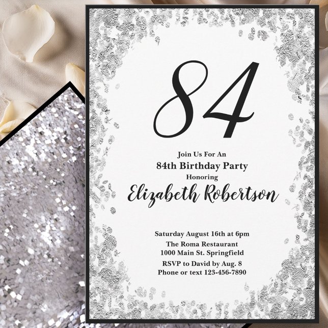 Invitación Elegant 84th Birthday Invitation For Her in Silver (Subido por el creador)