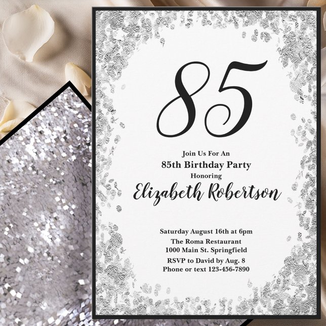 Invitación Elegant 85th Birthday Invitation For Her in Silver (Subido por el creador)