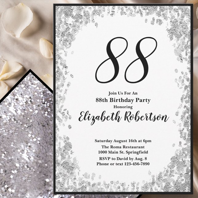 Invitación Elegant 88th Birthday Invitation For Her in Silver (Subido por el creador)