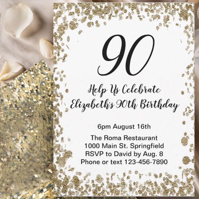 Invitación Elegant 90th Birthday Invitation Black and Gold  (Subido por el creador)