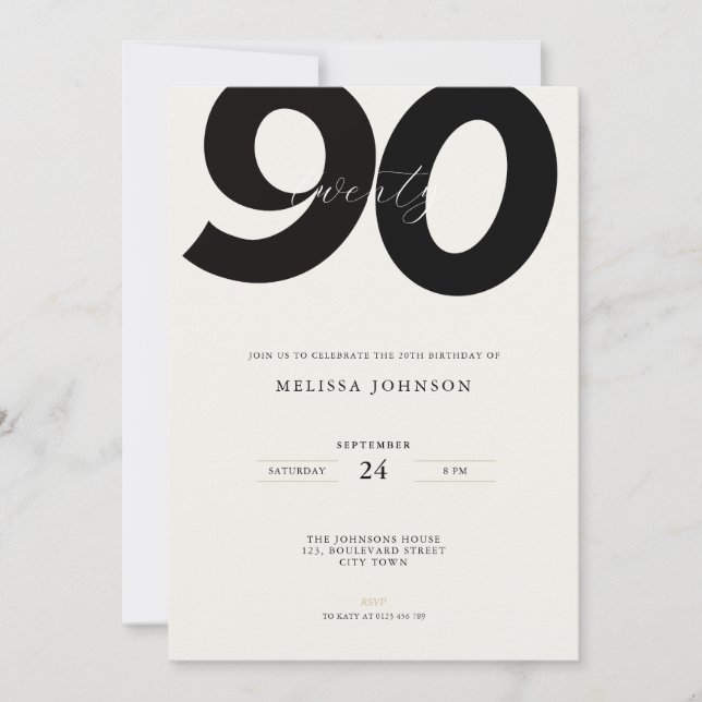 Invitación Elegant 90th Birthday Invitation - Minimal Style (Anverso)
