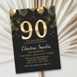 Invitación Elegant 90th Birthday Invitation with Gold Glitter<br><div class="desc">Celebrate 90 years in style with this elegant invitation featuring golden balloons,  glittering accents,  and bold gold numbers. Perfect for a sophisticated birthday celebration!"</div>