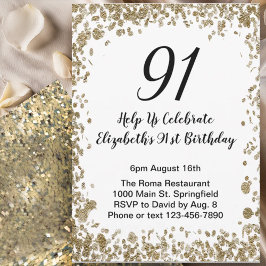 Invitación Elegant 91st Birthday Invitation Black and Gold 
