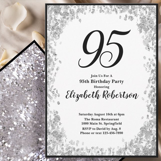 Invitación Elegant 95th Birthday Invitation For Her in Silver (Subido por el creador)