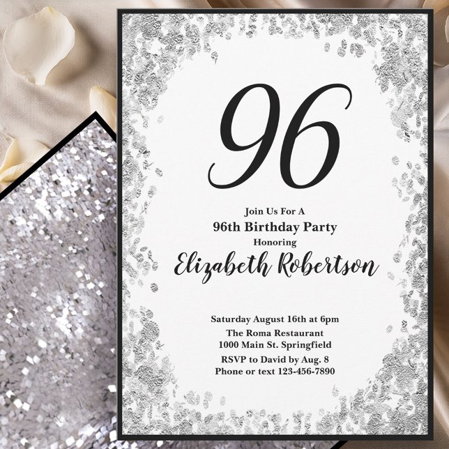 Invitación Elegant 96th Birthday Invitation Silver and Black (Subido por el creador)