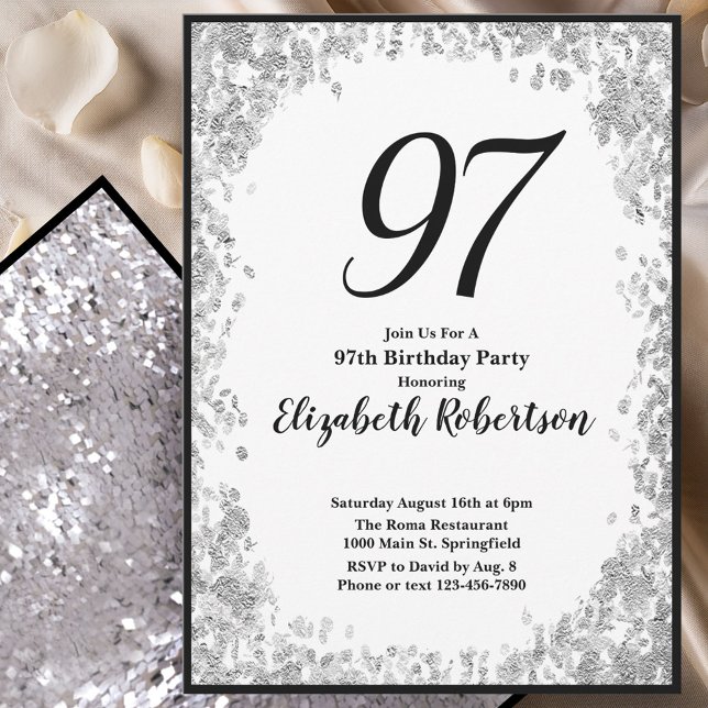 Invitación Elegant 97th Birthday Invitation Silver and Black (Subido por el creador)