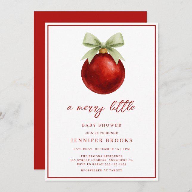 Invitación Elegant A Merry Little Christmas Baby Shower (Anverso / Reverso)