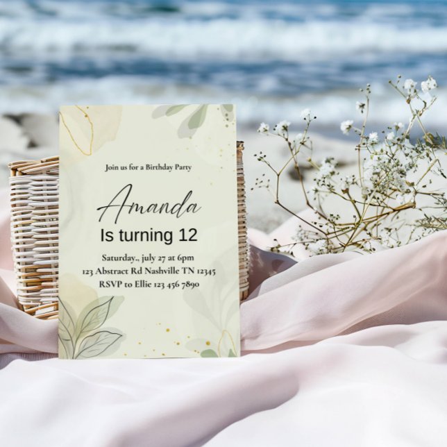 Invitación Elegant Abstract Leaves Girl Birthday Party (Subido por el creador)