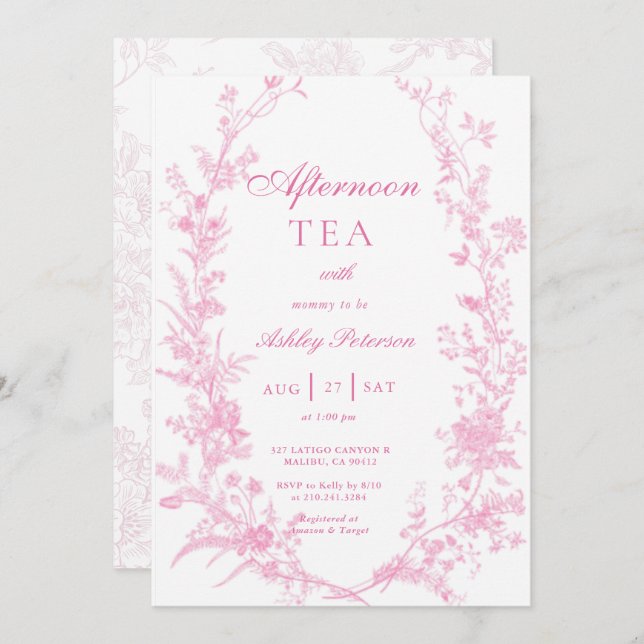Invitación Elegant Afternoon Tea Party Girl Baby Shower (Anverso / Reverso)
