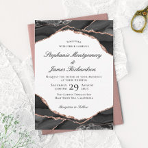 Elegant Agate Black White Rose Gold Foil Wedding