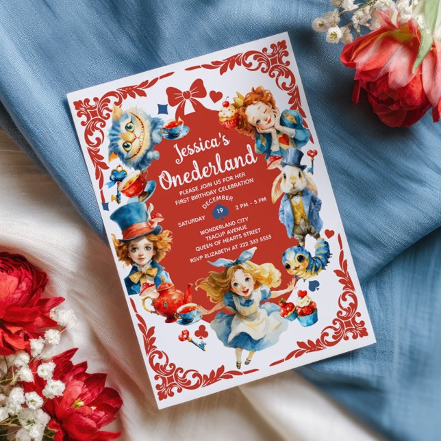 Invitación Elegant Alice in ONEDERLAND Cute 1st Birthday (Subido por el creador)