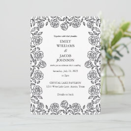 Invitación Elegant All in One Floral Black & White Wedding