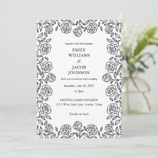 Invitación Elegant All in One Floral Black & White Wedding