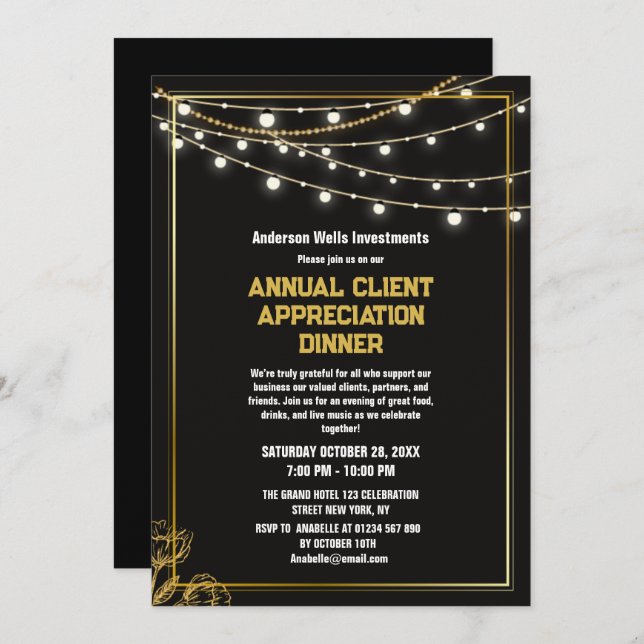 Invitación Elegant Annual Client Appreciation Dinner Party   (Anverso / Reverso)