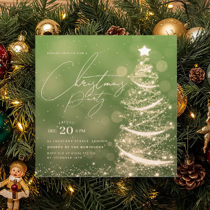 Invitación ELEGANT Árbol de Navidad de Invierno Dorado Verde