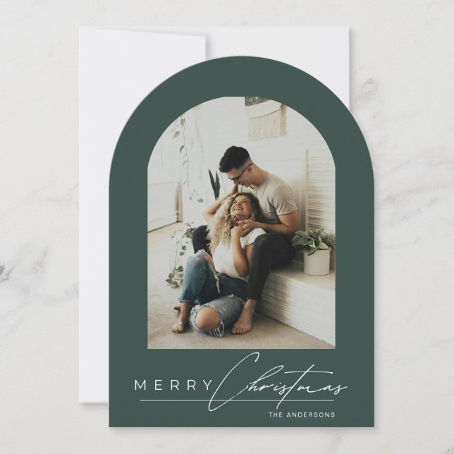 Invitación Elegant Arch 1 Photo Green Christmas Holiday Card (Anverso)