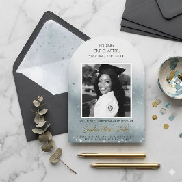 Invitación Elegant Arch Blue Marble Graduation Photo 