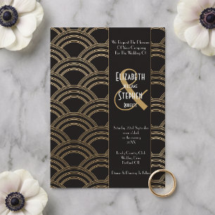 Invitación Elegant Arch Gatsby Art Deco años 20 negro y dorad