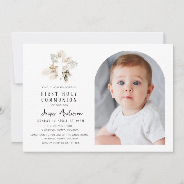 Invitación Elegant arch photo first holy communion invitation (Anverso)