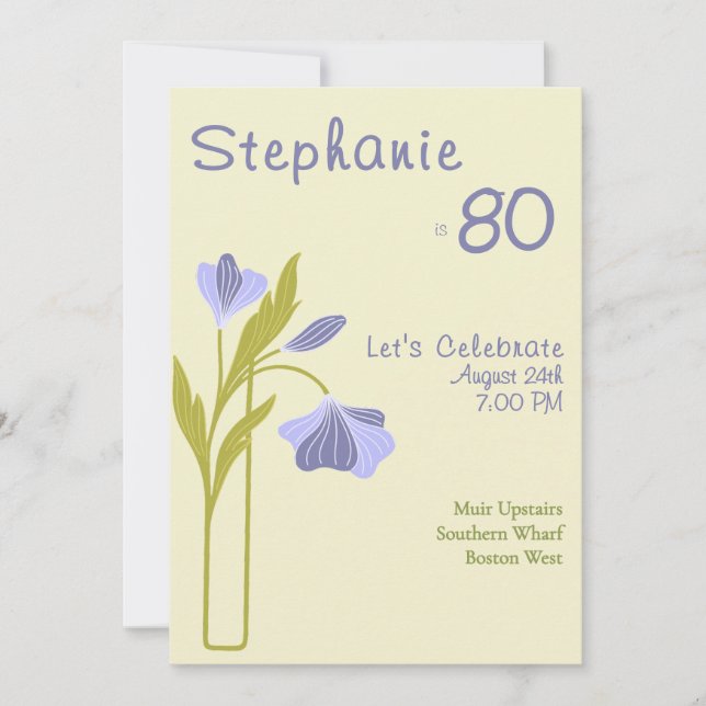 Invitación Elegant Art Deco Floral Lavender 80th Birthday  (Anverso)