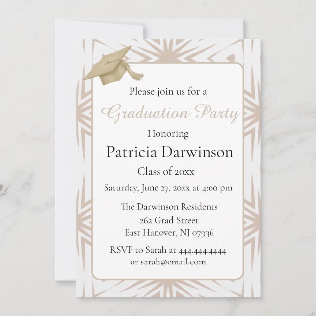 Invitación Elegant Art Deco Tan and White Graduation Party  (Anverso)