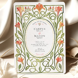 Invitación Elegant Art Nouveau Coral Lily Wedding Invite