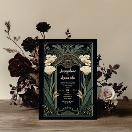 Invitación Elegant Art Nouveau Dark Floral Wedding Invitation