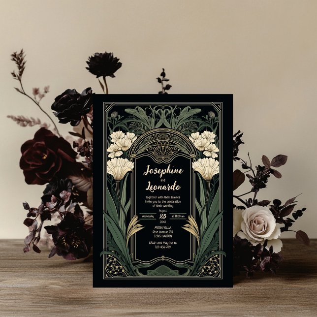 Invitación Elegant Art Nouveau Dark Floral Wedding Invitation (Subido por el creador)