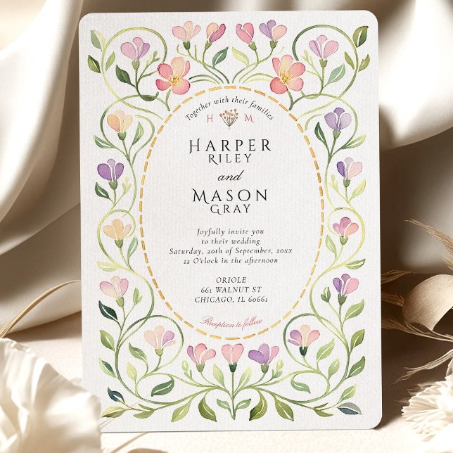 Invitación Elegant Art Nouveau Freesias Wedding (Subido por el creador)