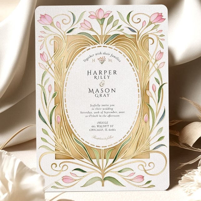 Invitación Elegant Art Nouveau Freesias Wedding Invite (Subido por el creador)