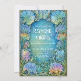 Invitación Elegant Art Nouveau Teal Mosaic Floral Wedding
