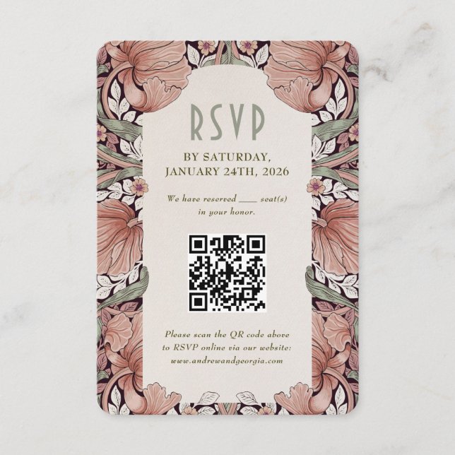 Invitación Elegant Art Nouveau Wedding RSVP Card with QR Code (Anverso)