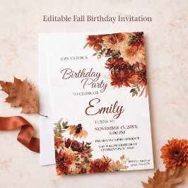 Invitación Elegant Autumn Floral Birthday Party Invitation