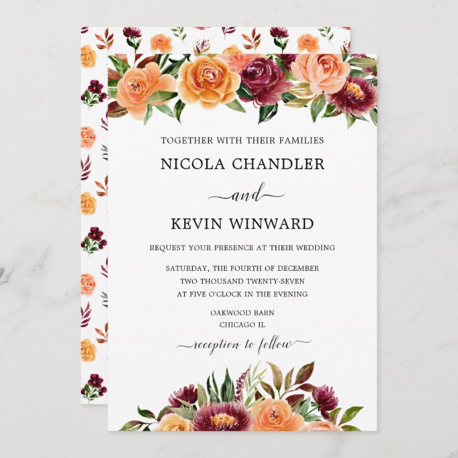 Invitación Elegant Autumn Floral Wedding (Anverso / Reverso)
