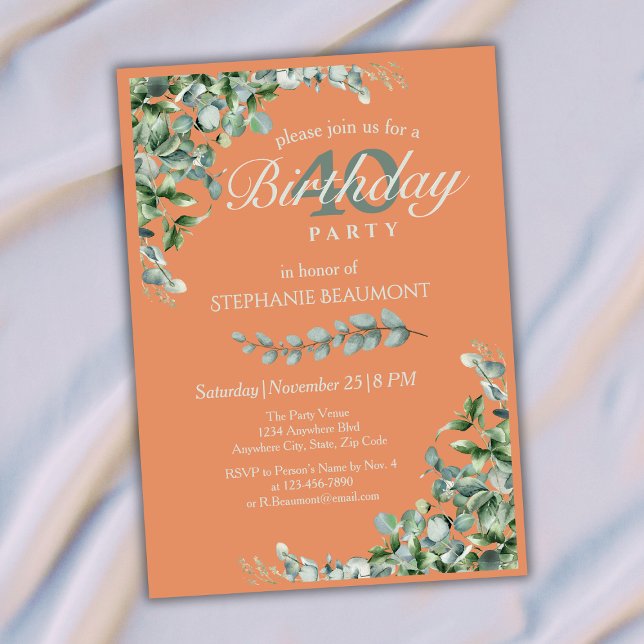 Invitación Elegant Autumn Green Flower Women's 40th Birthday  (Subido por el creador)