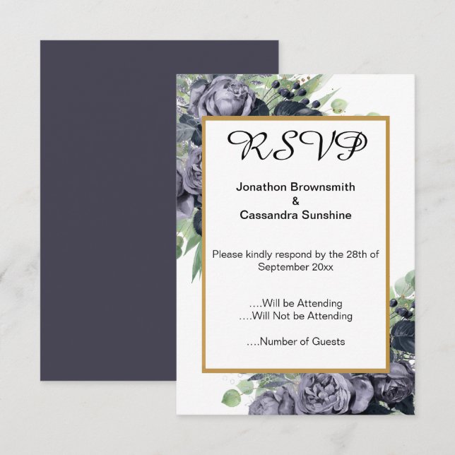 INVITACIÓN ELEGANT AZUL ORO EUCALIPTO ROSA RSVP (Anverso / Reverso)