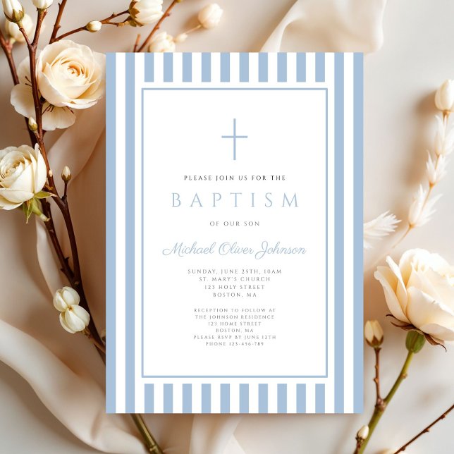 Invitación Elegant Baby Blue Boy Baptism (Elegant Baby Blue Boy Baptism Invitation)