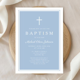 Invitación Elegant Baby Blue Cross Boy Baptism