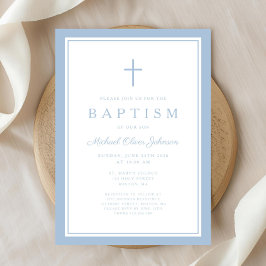Invitación Elegant Baby Blue Cross Boy Baptism