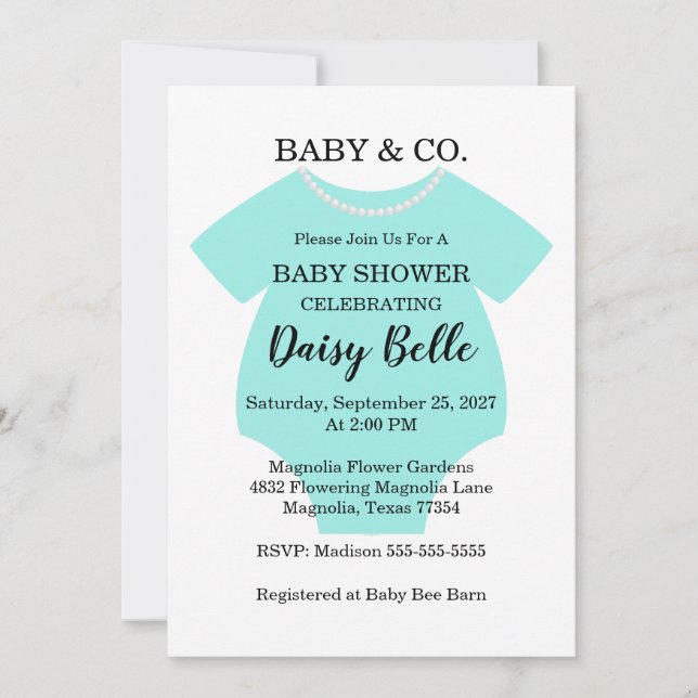 Invitación Elegant Baby & Co Black Teal Baby Shower (Anverso)