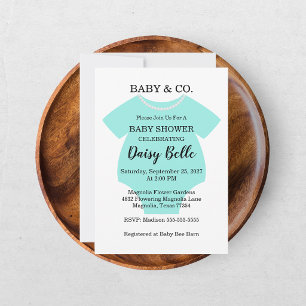 Invitación Elegant Baby & Co Fiesta de Bebé Negro Turquesa