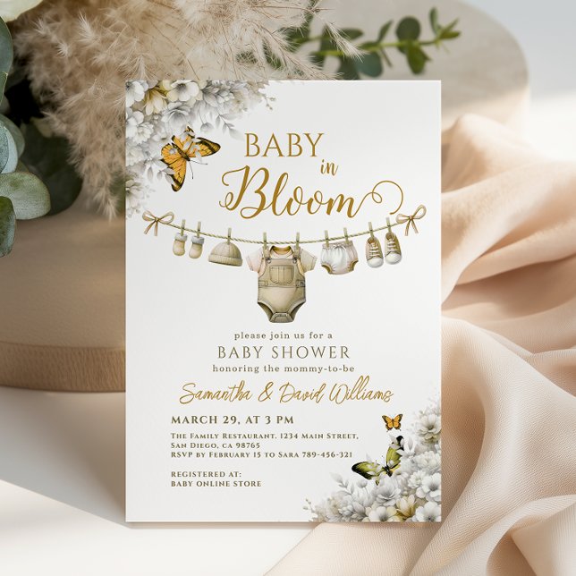 Invitación Elegant Baby in Bloom Floral Clothes Baby Shower (Subido por el creador)