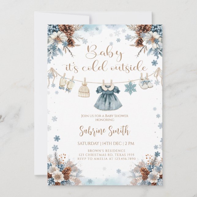 Invitación Elegant Baby it's Cold Outside girl  Baby Shower (Anverso)